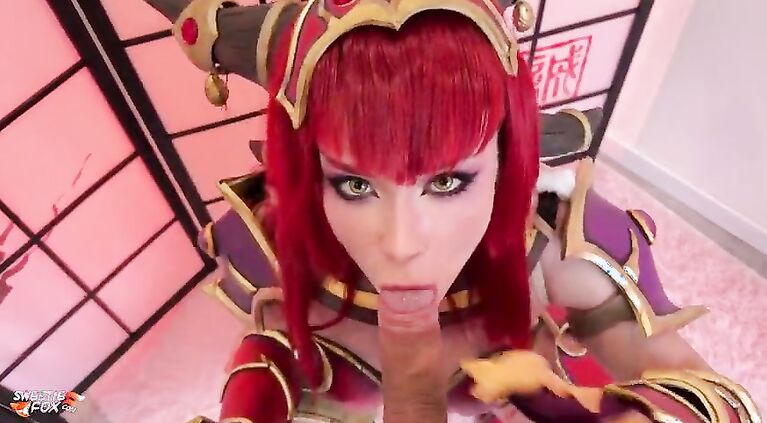 Hot Busty Alexstrasza from World of Warcraft Deepthroats and Hard Fucks Cock POV