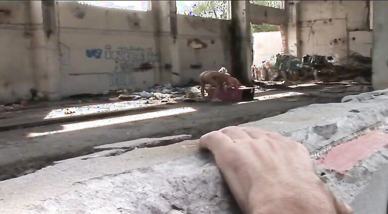 Two Horny Euro Lesbians Get Ass Fucjed By Two Studs In Abandoned Building