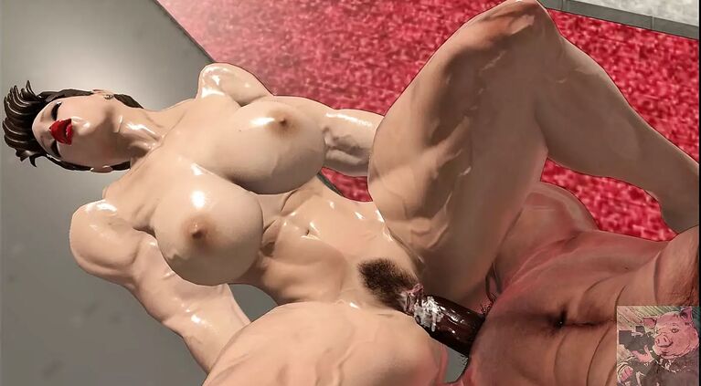 muscular bodybuilder girl with big fake tits fucking hard in a gym