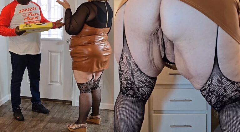Pizza delivery guy arrived late, so I got very upset and jerked off his cock on the pizza and ate it
