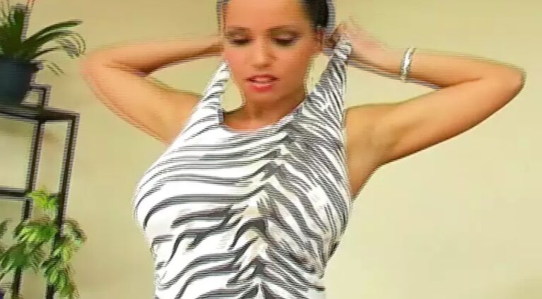 Superb German babe with huge natural boobs having fun with her shaved twat