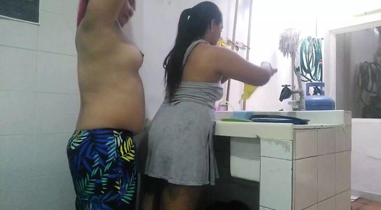 Today my partner woke up very and while I wash his clothes he comes from behind and grabs my buttocks