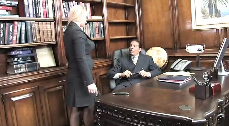Blonde lawyer sucks her boss's cock